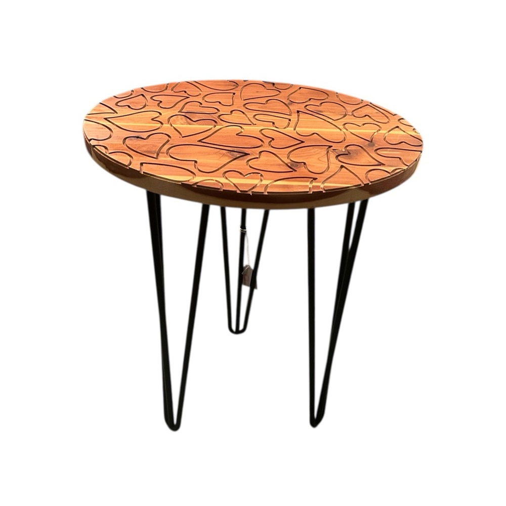 Handmade Wood Heart Pattern Table - Picture 4 of 4